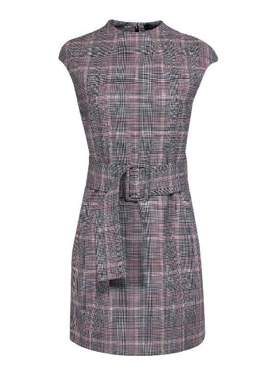 Theory - Brown & Merlot Plaid Cap Sleeve Sheath Dress Sz 4 Halter unclassified dresses