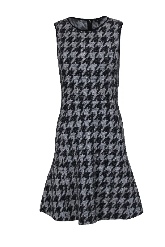 Theory - Grey & Black Houndstooth Fit & Flare Sleeveless Dress Sz 6 Smocked unclassified dresses