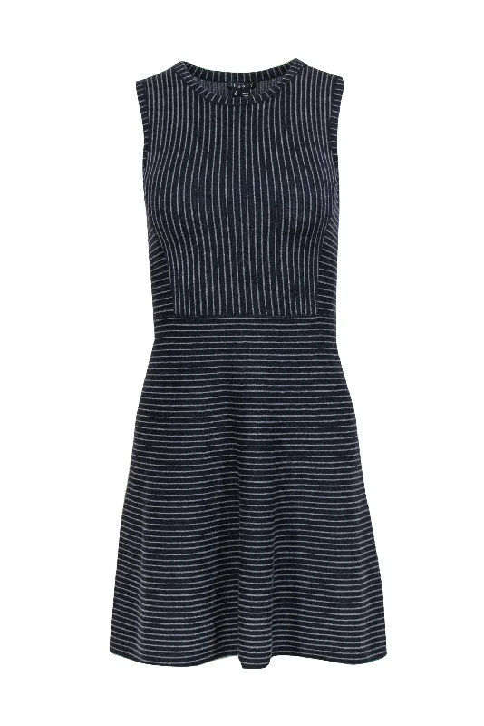 Theory - Navy & Gray Striped A-Line Wool Dress Sz P Velvet unclassified dresses