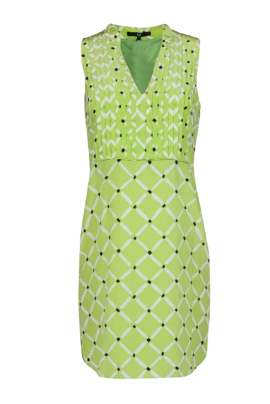 Tibi - Lime Sleeveless Silk Dress w/ White & Black Print Sz 6 Popular unclassified dresses