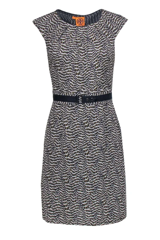 Tory Burch - Black & Tan Silk Print Dress w/ Belt Sz 4 Soft fabric unclassified dresses