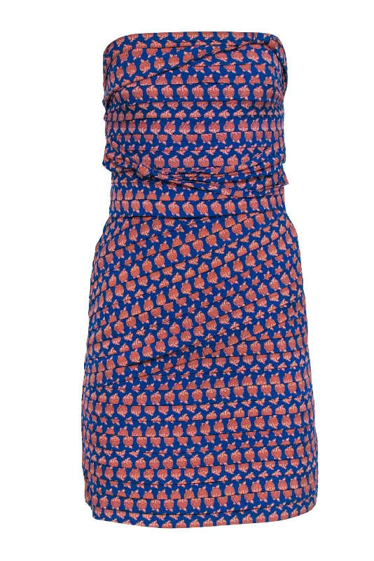 Tory Burch - Blue & Orange Strapless Dress w/ Ruffle Sz 6 Color block unclassified dresses