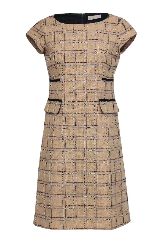 Tory Burch - Woven Cream & Plaid Cotton & Linen Sheath Dress Sz 6 Color block unclassified dresses