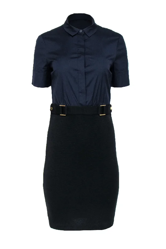 Tory Burch - Navy & Black Collared Sheath Dress w/ Buckles Sz S Graduation unclassified dresses