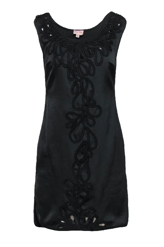 Tracy Reese - Black Embroidered Sleeveless Shift Dress Sz 0 Denim unclassified dresses