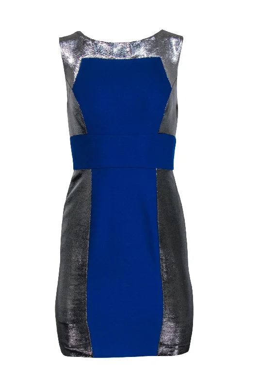 Tracy Reese - Cobalt Blue & Silver Paneled Sheath Dress Sz 2 Sleeveless unclassified dresses