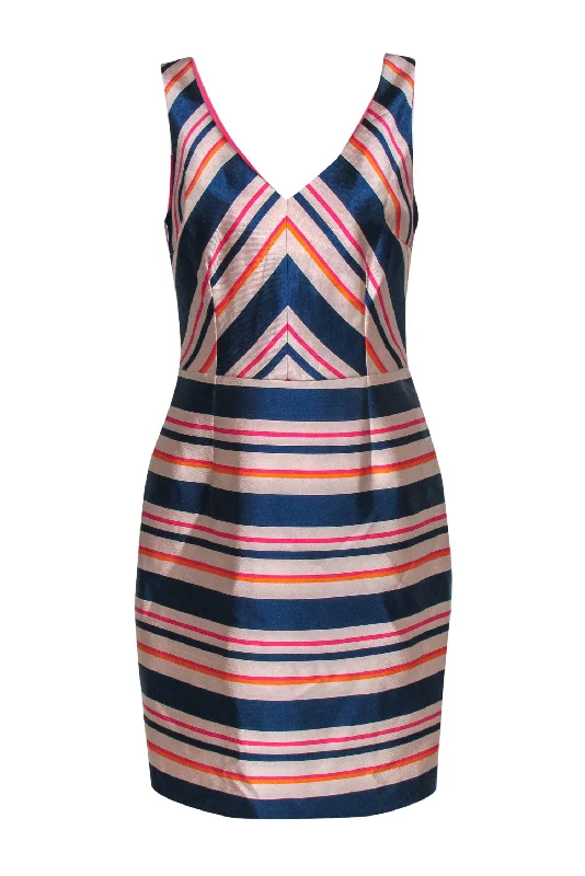 Trina Turk - Multicolor Striped Sleeveless V-Neck Sheath Dress Sz 10 Holiday unclassified dresses