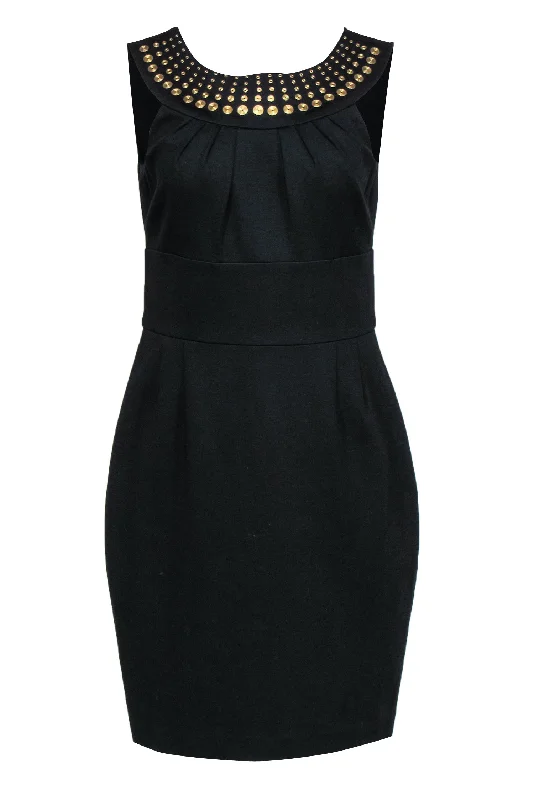 Trina Turk - Black Round Neck Sheath Dress w/ Gold Studs Sz 10 Fashionable unclassified dresses