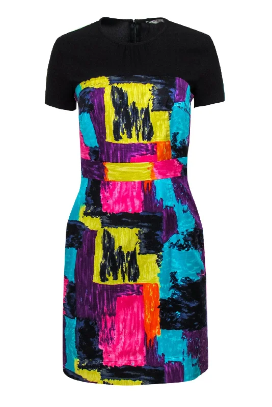 Trina Turk - Black & Multicolor Abstract Print Sheath Dress Sz 2 Bright color unclassified dresses