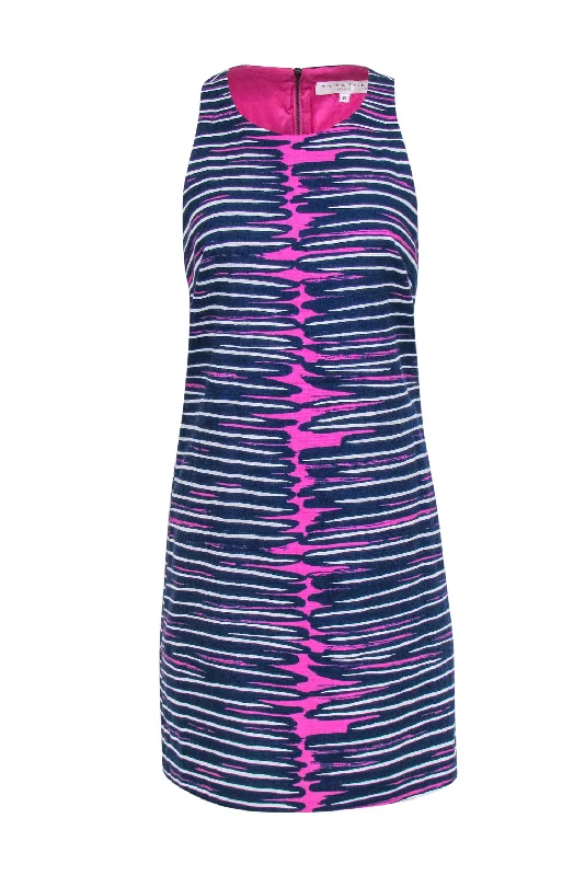 Trina Turk - Magenta, Navy & White Abstract Stripe Shift Dress Sz 6 Discounted unclassified dresses