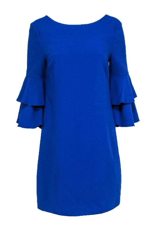 Trina Turk - Cobalt Textured Shift Dress w/ Ruffle Bell Sleeves Sz 6 Soft fabric unclassified dresses