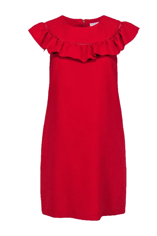 Trina Turk - Red Cap Sleeve Shift Dress w/ Ruffled & Eyelet Trim Sz 6 Winter unclassified dresses