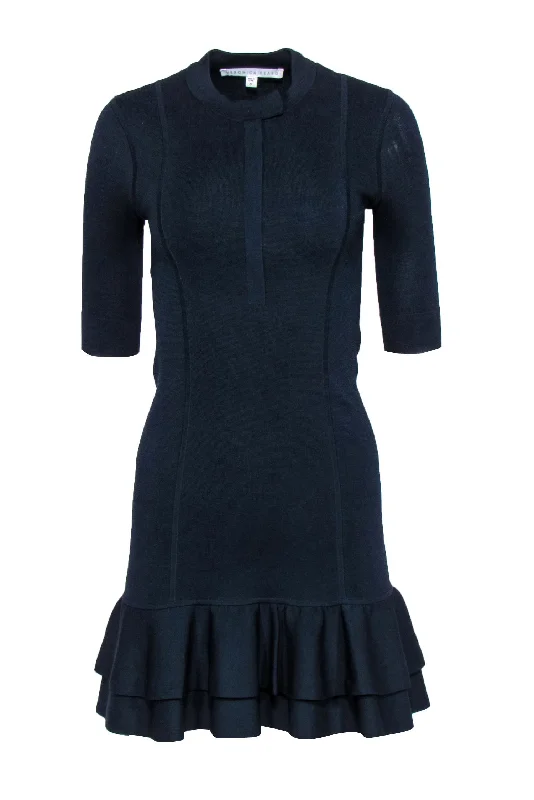 Veronica Beard - Navy Ribbed Quarter Sleeve Sheath Dress w/ Peplum Hem Sz 0 Bright color unclassified dresses