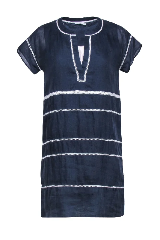 Vince - Navy & White Mesh Striped Shift Dress Sz 0 Soft fabric unclassified dresses