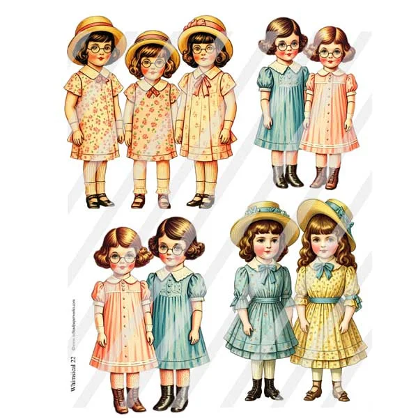 Whimsical 22 Paper Dolls Collage Sheet Chic unclassified dresses