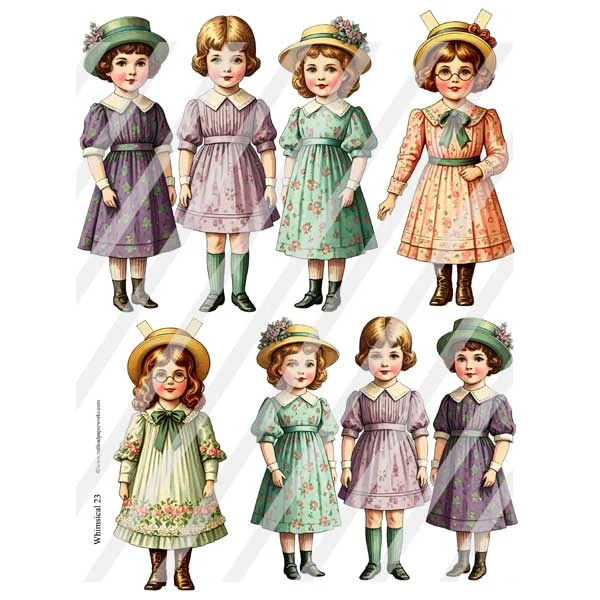 Whimsical 23 Paper Dolls Collage Sheet Elegant unclassified dresses