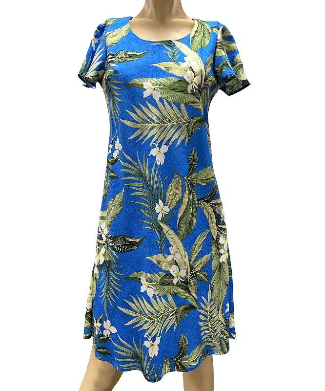 White Ginger Blue A-Line Dress with Cap Sleeves Bold pattern unclassified dresses