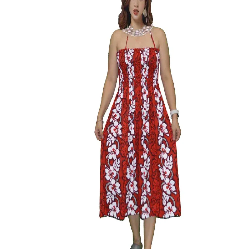 White Hibiscus Panel Red Tube Top Hawaiian Dress A-line unclassified dresses