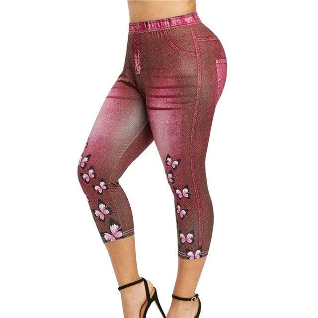 Women Mid-Calf Leggings Imitate Jeans Printed Stretch Fashionable unclassified dresses