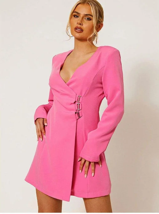 Kady Wrap Front Pink Blazer Dress With Buckle Detail 0102 Best-selling unclassified dresses