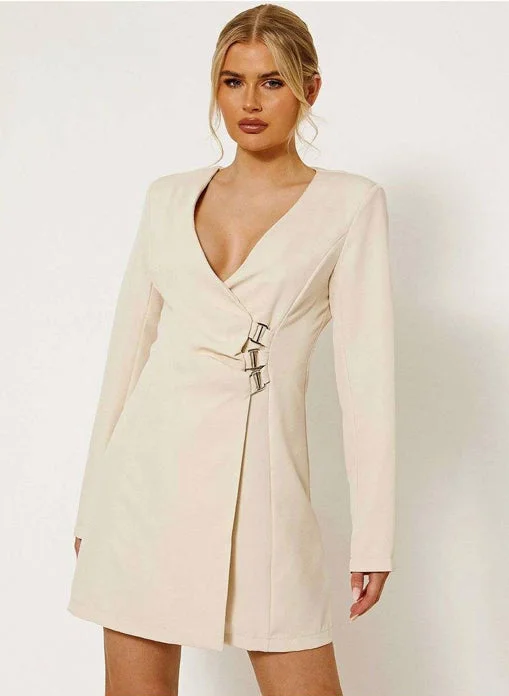 Kady Wrap Front Stone Blazer Dress With Buckle Detail 0102 High-end unclassified dresses