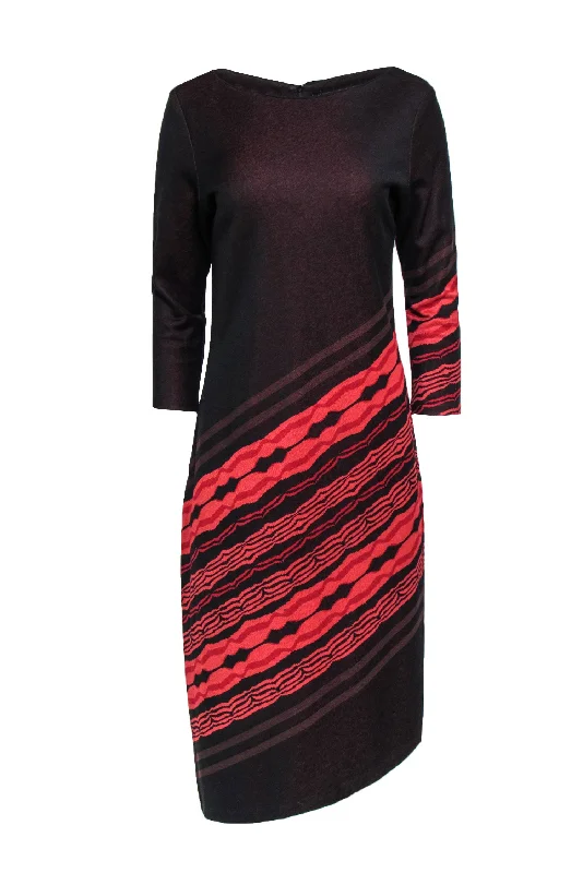 Yoana Baraschi - Red Print 3/4 Sleeve Knit Dress Sz L Dark color unclassified dresses