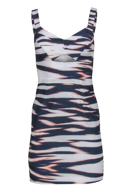 Yumi Kim - White, Navy & Blush Marbled Sleeveless Sheath Dress w/ Cutout Sz XS Stylish unclassified dresses