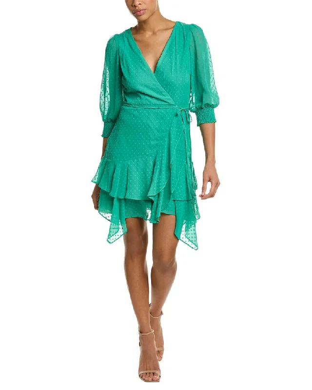 MAISON TARA Eve Clipped Dot Chiffon Mini Dress White Mini Skirt