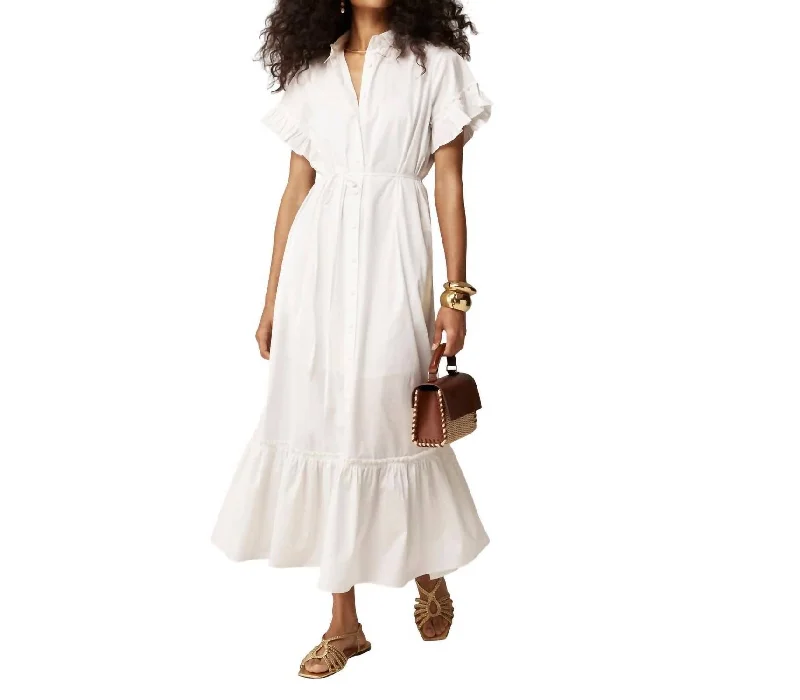 Amelia Maxi Shirtdress In White Ruffle Maxi Skirt