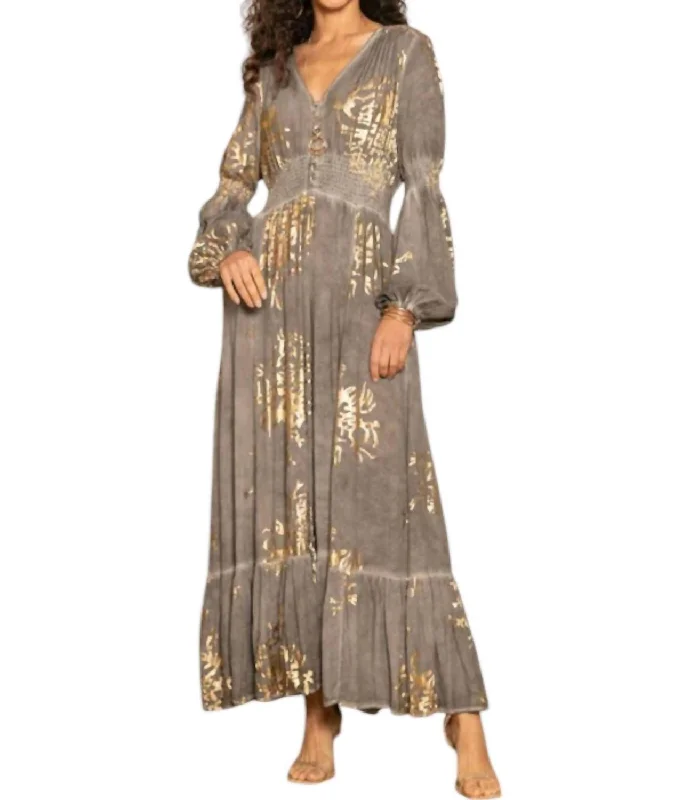 Amphitrite Maxi Dress In Grey/gold Front Pocket Maxi