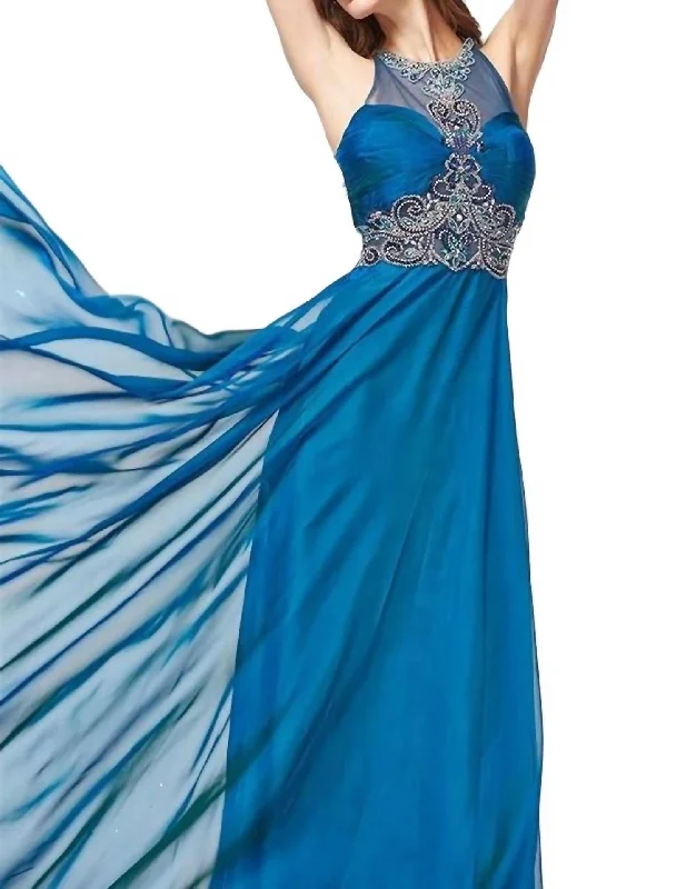 Chiffon Long Prom Dress In Midnight Blue High-Waist Maxi Skirt