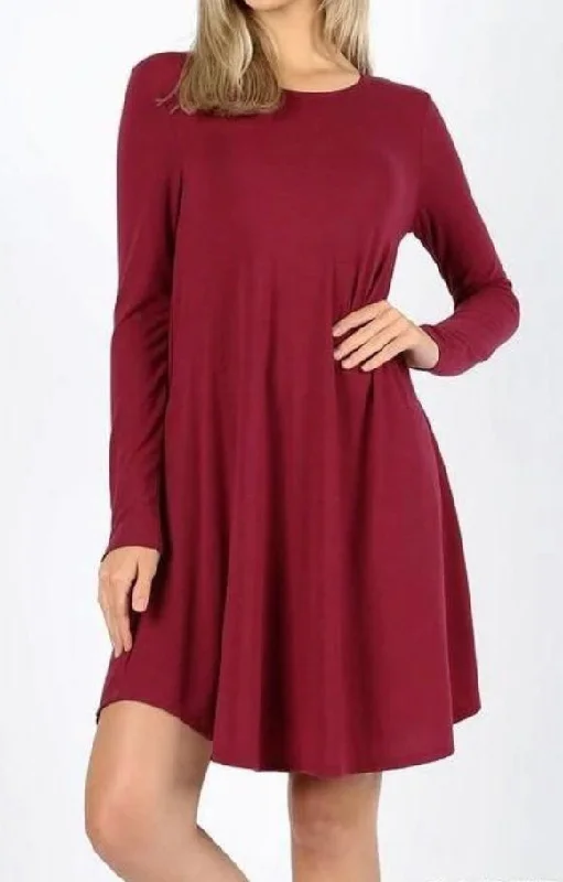 LONG SLEEVE FLARE DRESS WITH POCKETS  Cabernet Chic Maxi Skirt