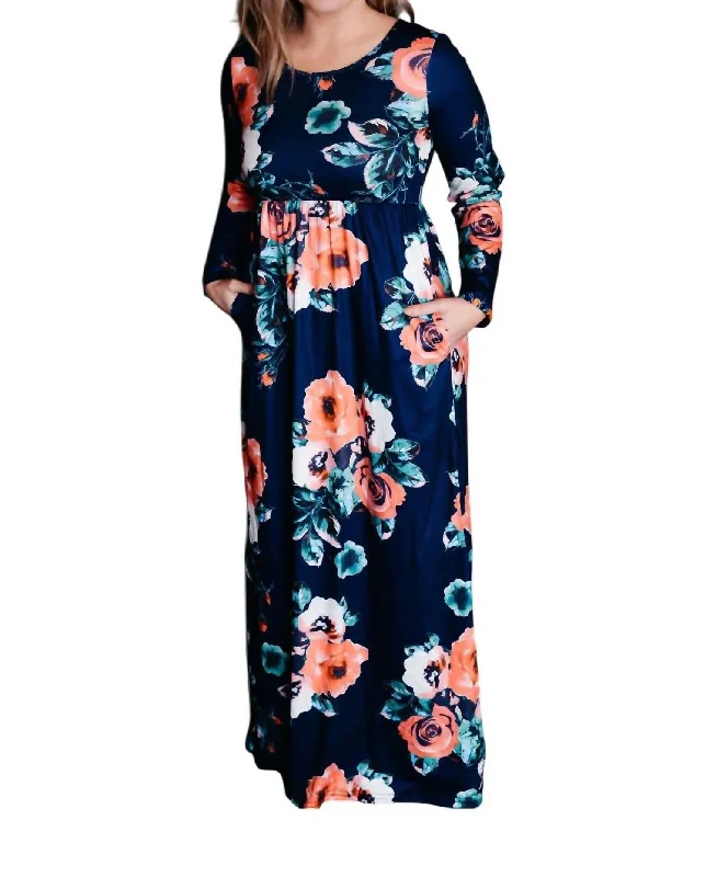 Floral Babydoll Maxi Dress In Navy Midi Maxi Outfit