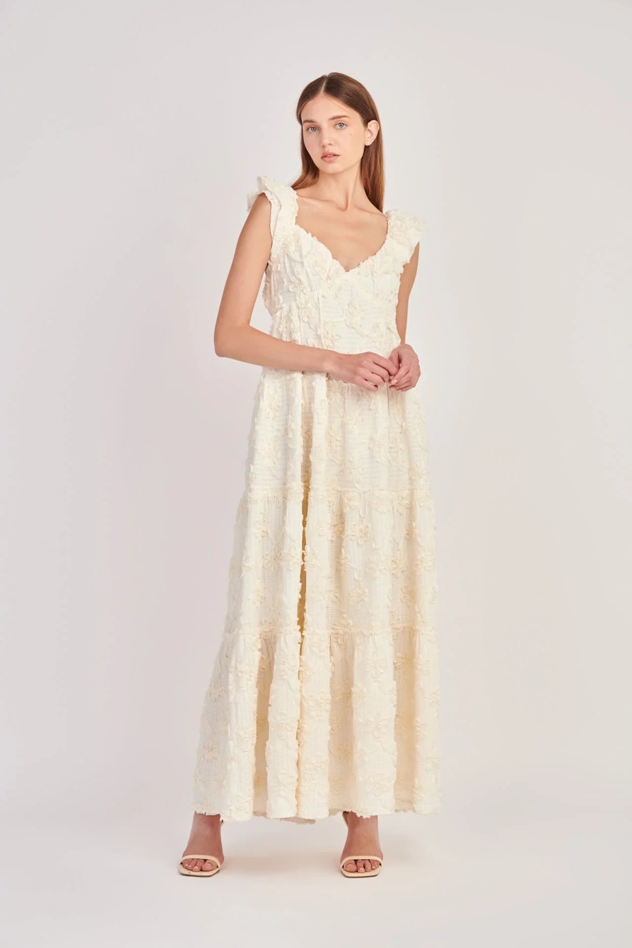 Ivory Ribbon Embroidered Maxi Dress Colorful Maxi Skirt