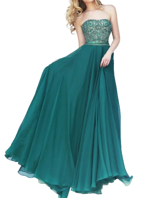 Sweetheart Long Prom Dress In Emerald Front Slit Maxi