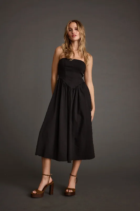 Blaire Strapless Drop Waist Midi Dress Cotton Midi Skirt