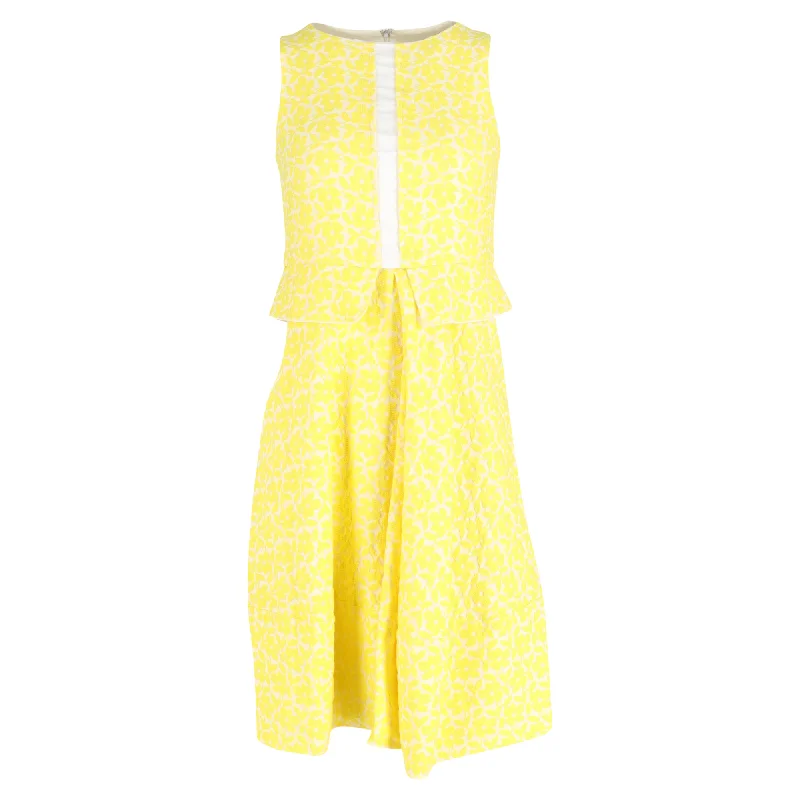 Jil Sanders Floral Sleeveless Midi Dress in Yellow Cotton Black Midi Skirt