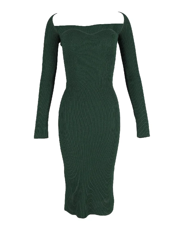 Khaite Beth Ribbed-Knit Midi Dress in Green Viscose Pleated Midi Skirt