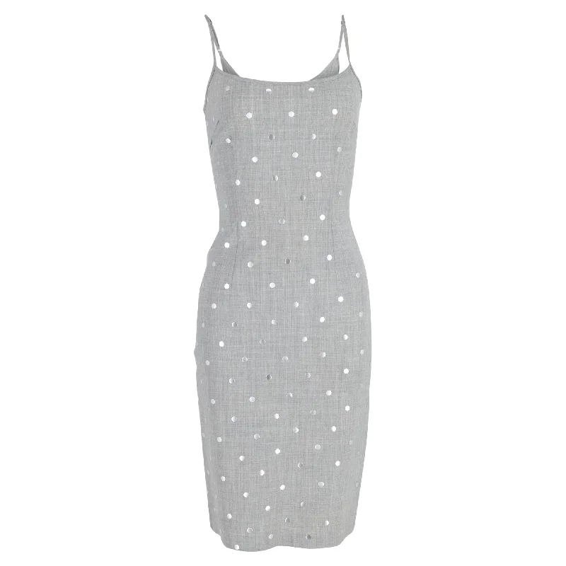 Moschino Jeans Polka Dot Midi Dress in Grey Polyester Pleated A-line Skirt