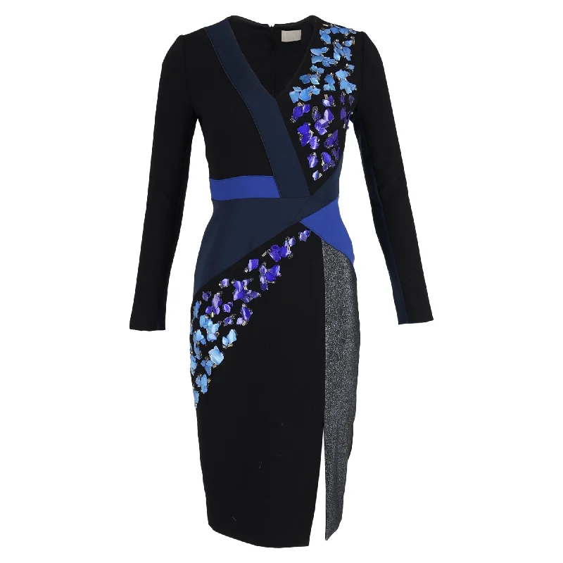 Peter Pilotto Aro Midi Dress in Black Virgin Wool Structured Midi Skirt