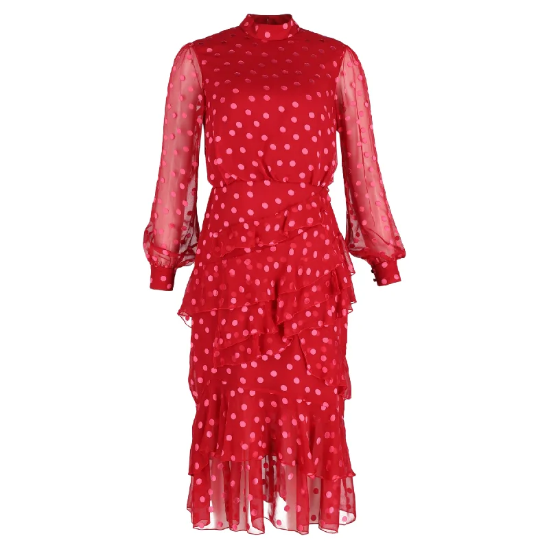 Saloni Polka Dot Midi Dress in Red Polyester Chic Midi Skirt