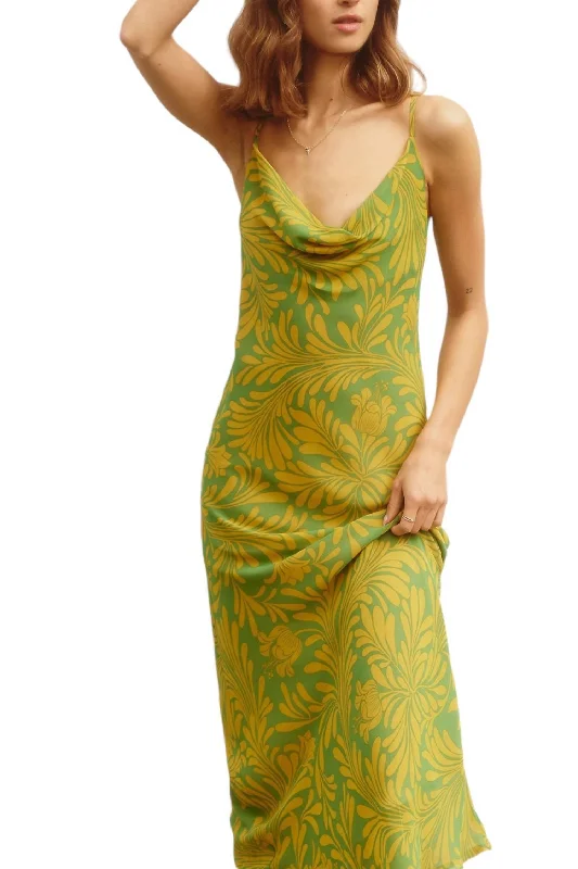 That Moment Cowl Neck Midi Dress In Lime/green Summer Midi Skirt